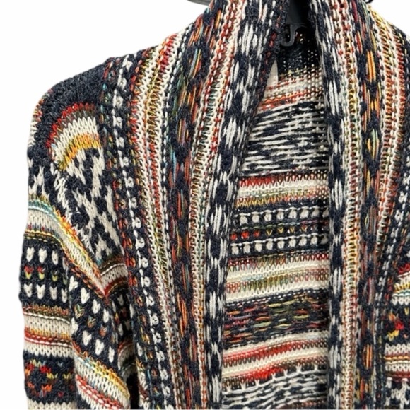 Boho Fringe Cardigan Southwestern Fair Isle Knit Sweater Adora S/M - Picture 4 of 7